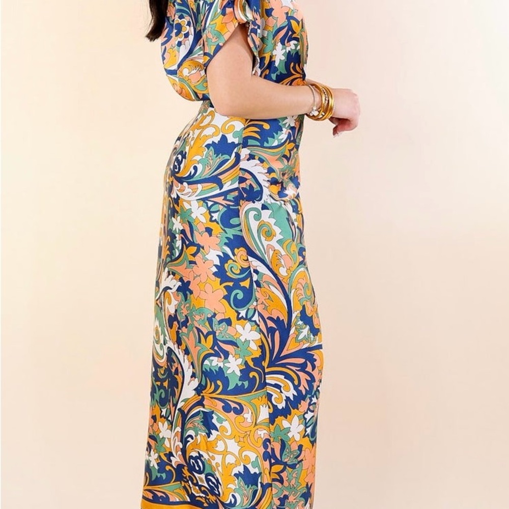 ENTRO Midnight Wrap Dress Size Medium Floral B325 -5